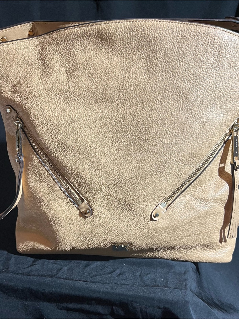 Michael Kors Tan Pebbled Leather Tote with Gold Zippers